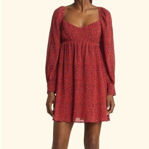 Charles Henry | Print Long Sleeve Babydoll Dress in Red Dot - Size S